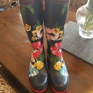Joules Tall Navy Blue Floral Rain Boots